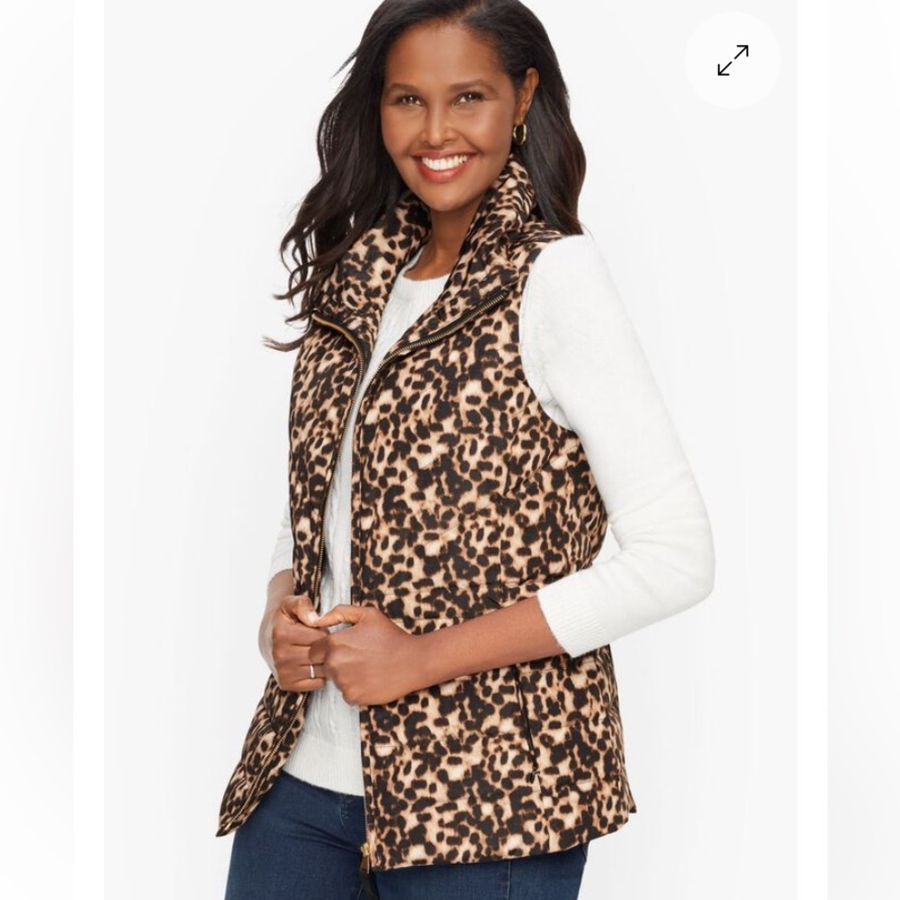 Talbots Leopard Print Down Puffer Vest Women’s Medium NWOT